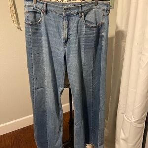American Eagle Outfitters low rise ultra wide leg Two-Tone Blue Wide Leg Jeans